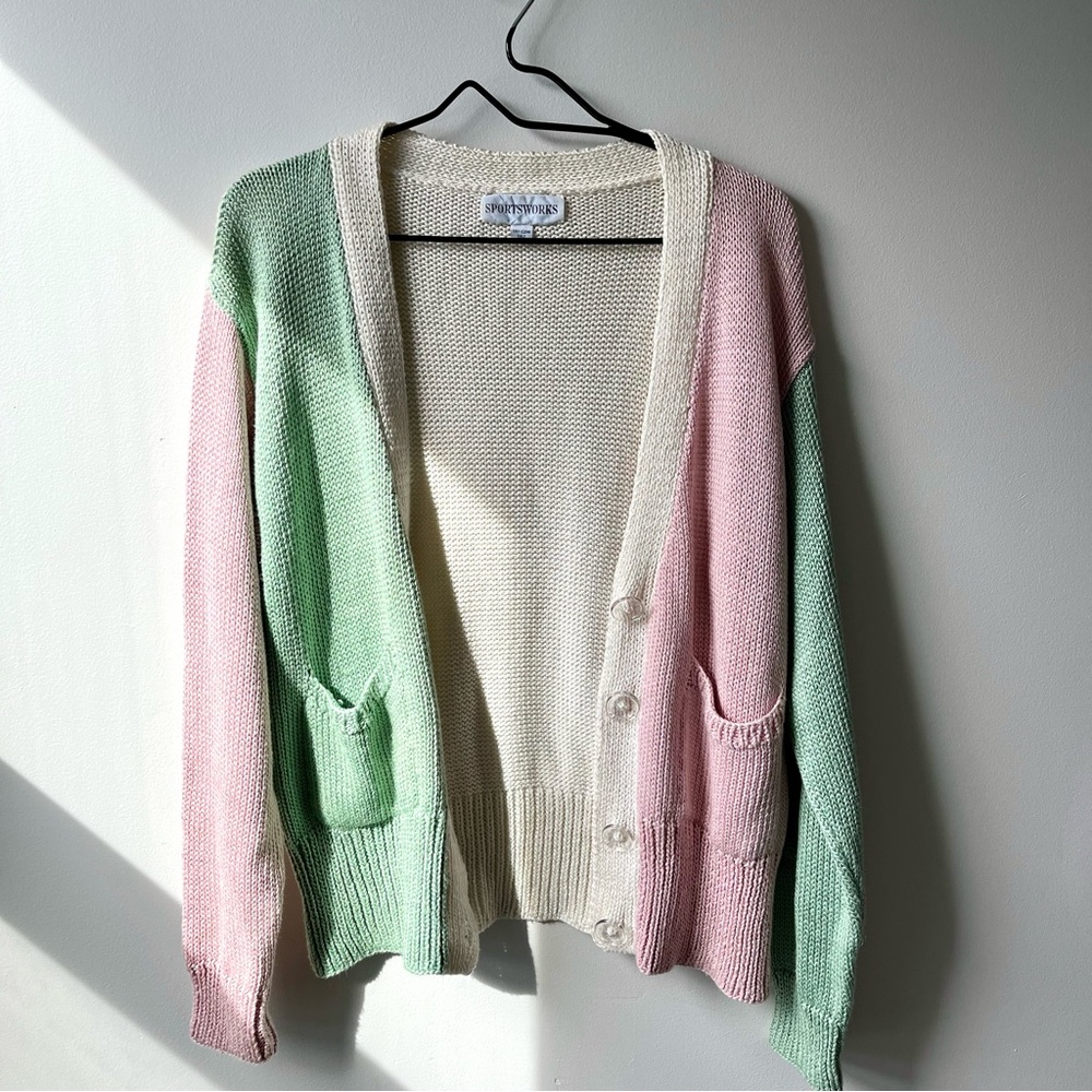 Vintage Sportsworks Pink & Green Colorblock Cardigan